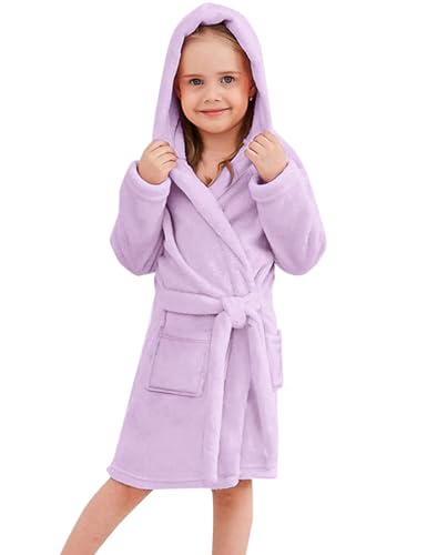 Image of Umeyda Girls & Women Fleece Hooded Robes, Soft Fuzzy Bathrobe Warm Plush Fluffy Bath Robe for Kids Womens