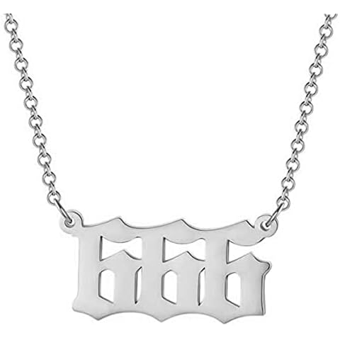 Number Necklace 666 Number Pendant Choker Jewelry Stainless Steel Link Chain Silver Cover