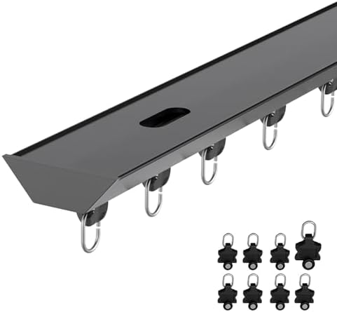 Ultra-Thin Aluminum Sliding Ceiling Track System | V-Sd Room Divider Drapery Rod for Patio/Balcony Inward Opening (White, 9.84ft/3x3.28ft)