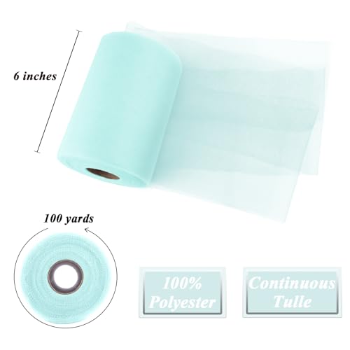 Image of Aqua Blue Tulle Fabric Roll 6 Inch x 100 Yards Tulle Ribbon