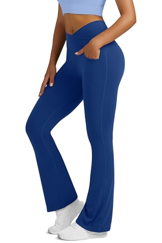 Image of Flare Leggings for Women Yoga Pants with Pockets High Waisted Crossover Flare Yoga Pants Bootcut Yoga Leggings