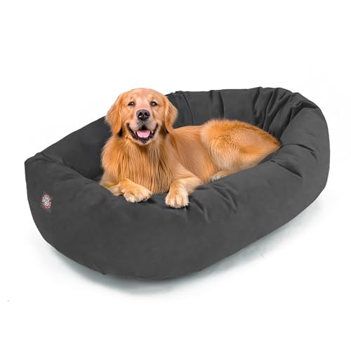 Image of Majestic Pet Suede Shredded Memory Foam Mix Calming Dog Bed Washable - Cozy Soft Round Dog Bed with Spine for Head Support - Fluffy Donut Dog Bed, 40 Inch, Gray
