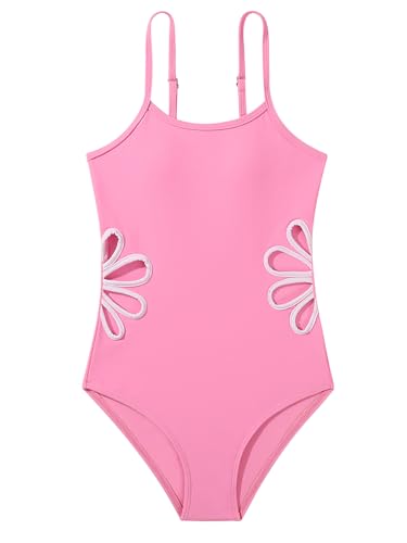 Girls Swimsuit, Adjustable Straps Petal Shape Cut Out One Piece Bathing Suit Girls' Swimwear 7-14T