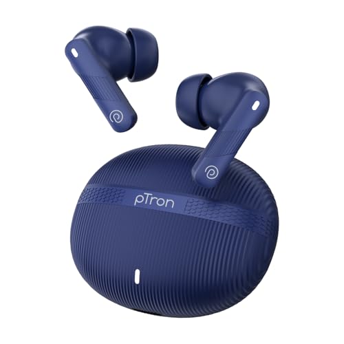 pTron Bassbuds Fury in-Ear TWS Earbuds with 13mm Drivers, 50Hrs Playtime, AI-ENC Clear Calls, Bluetooth V5.4 Wireless Headphones, Voice Assistant, Type C Charging & IPX5 Water Resistant (Royal)