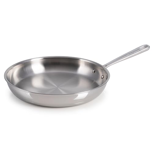 T-Fal Pro Tri-Ply Fry Pan, Stainless Steel Pan 12 inch, Induction Cookware, Oven Safe 500F, Fast & Even Heat, Professional Quality & Durability, Skillet, Cookware, Silver