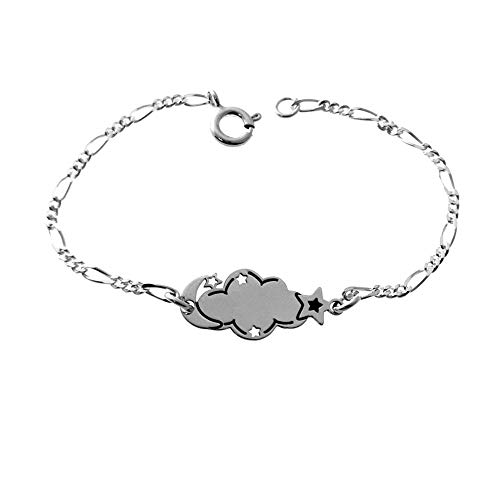 Inmaculada Romero IR Gourmette Bracelet enfant en argent sterling 925 m 13,5 cm. chaîne alternée 3x1 détail nuage lune étoiles