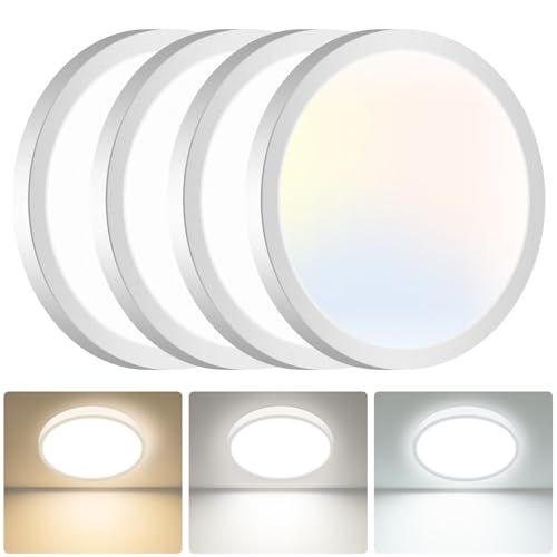 hepside LED Ceiling Light,3000K/4000K/6500K 3 Color Temperature, Waterproof IP54 LED Ceiling Lamp, Modern,Round Flush Ceiling Light for Bathroom, Living Room,Bedroom, Kitchen, Hallway, Office 4 Pack