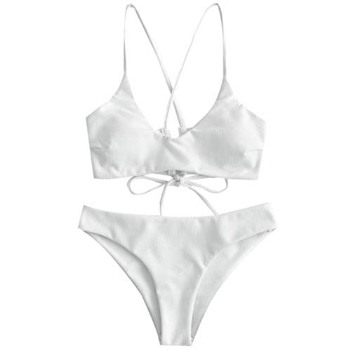 ZAFUL Women's Basic Two-Piece Criss Cross Push Up Bikini Set Textured Spaghetti Straps Wire Free Bathing Suit