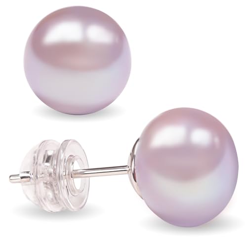 Purple Pink Pearl Stud Earrings for Women & Men | 6-8mm Natural Freshwater Cultured Pearls | Hypoallergenic 925 Sterling Silver Elegant Birthday & Anniversary Jewelry Gifts for Women/Wife