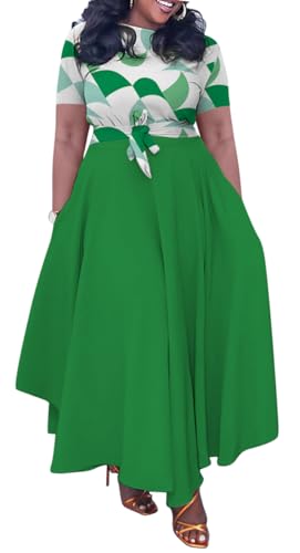 Image of BFFBABY Plus Size Dress A Line Dresses for Women Summer Long Dresses with Sleeve Casual Belted