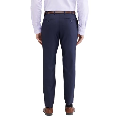 Image of Raymond Men's Slim Fit Structure Pattern Polyester Blend Pleated Formal Trouser