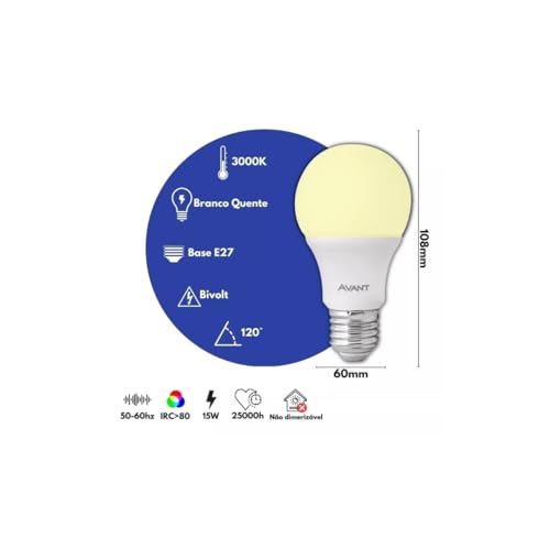 kit 10 lampadas bulbo led 15w 3000k avant,luz amarela