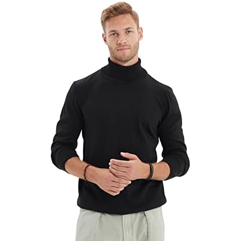 Trendyol Suéter Ajustado Liso de Cuello Alto Sudadera, Negro, XL para Hombre Cover