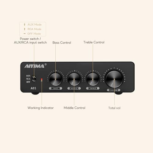 AIYIMA A01 100W +100W TPA3116 Stereo Amplifier 2.0/2.1 Channel Class D Audio Amp Receiver with 3.5mm AUX Output + DC24V Power Adapter for Home Audio Speaker