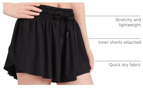 Image of KEREDA Girls Flowy Butterfly Shorts 2-in-1 Kids Preppy Athletic Clothes | with Spandex Liner for Teen Girls