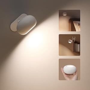 Gr4tec Wall Lights Battery Operated White, Wireless LED Wall Sconces with 3 Color Temperature Brightness Dimmable Touch Control, Magnetic 360° Rotation Wall Mounted Reading Lamp for Bedroom Bedside