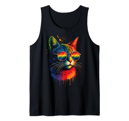Ally Cat Purride Pride Cool Cat Drip Art LGBT Whiskers giugno Canotta