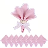 Scallop Linen Napkins Set of 8-Linen Blended Napkins,Pink and White Dinner Napkins Cloth 17 Inch - Giselle Scallop Edge, Handcrafted and Machine Washable - Easter, Spring