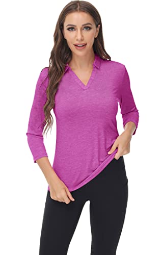 Trendimax Womens 2 Pack 3/9 Sleeve Golf Polo Shirts V Neck Collared Moisture Wicking Sports Workout Tops #TOP1