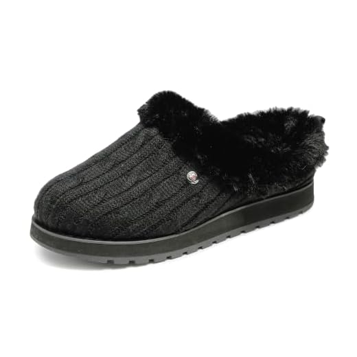 Skechers BOBS Women's Keepsakes Ice Angel Slipper, Black/Black, 8