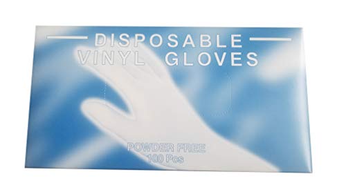 Disposable Vinyl Clear Gloves - Powder Free - Clear Industrial Vinyl Gloves - Latex Free -Non-Sterile - Ambidextrous - 100 Gloves per Box (Large)