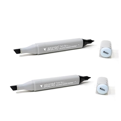 Image of BRUSTRO Twin Tip Alcohol Based Marker (Pack of 2)|Blue (Mint Blue)|Tip Size - Broad 1-7mm line,Fine 0.7mm|Smudge-Proof,Waterproof,Ideal for Texturing, Sketching,Graffiti,Comic Artist,Architecture,