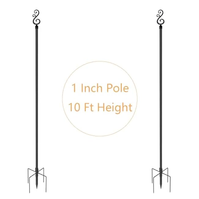 10 Ft Height 1 Inch Diameter String Light Poles StringLight Stand with Hooks Metal Poles for Outside Patio Yard Garden Backyard (10Ft Pole with Hooks, 2)