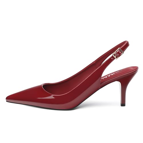 Image of NUMALEO Slingback Heels for Women Pointed Close Toe Kitten Heels Patent Pumps Dress Party Comfy Heeled Sandals Stiletto 2.5 Inch Dress Shoes