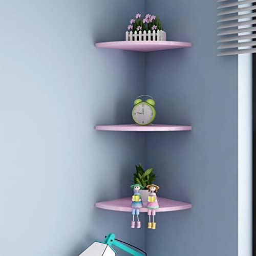 Wood Corner Shelves Wall Mounted 3 Tiers Triangular Corner Display Shelves Floating Unit Kit Round Decorative Modern Storage Stand for Bedroom Hallway Office 9.8inch Purple
