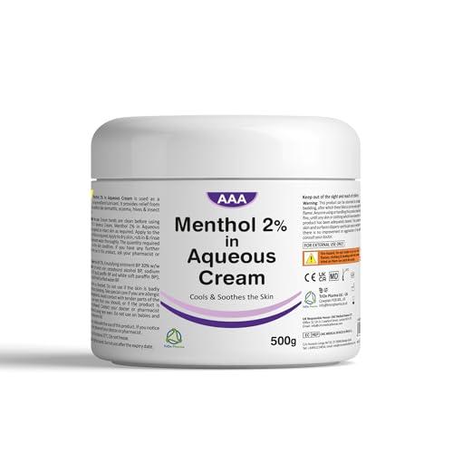 Aqueous Cream with Menthol 2% - 500g | Cooling Emollient for Softening & Soothing Skin | External Skin Cleansing Agent
