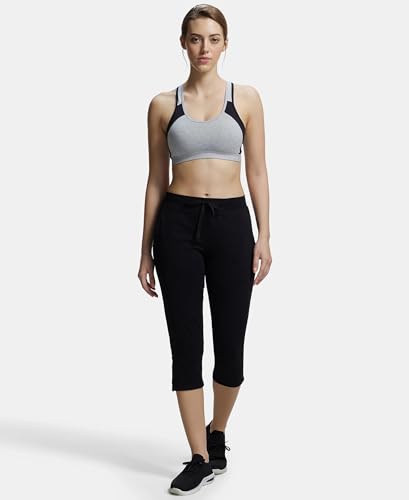 Jockey Light Grey Melange & Black Power Back Padded Active Bra Style #1380 (M)