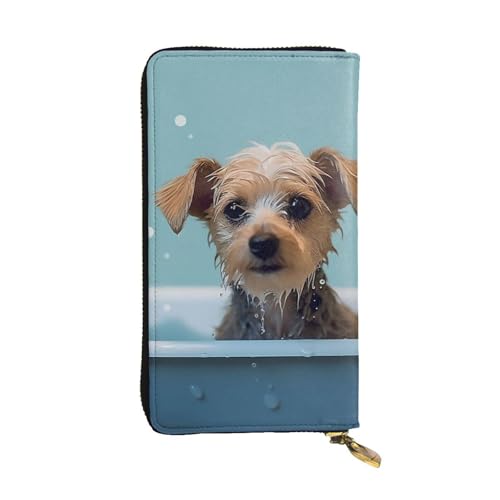 Portefeuille long femme en cuir à motif chien rigolo avec grand rangement et porte-cartes