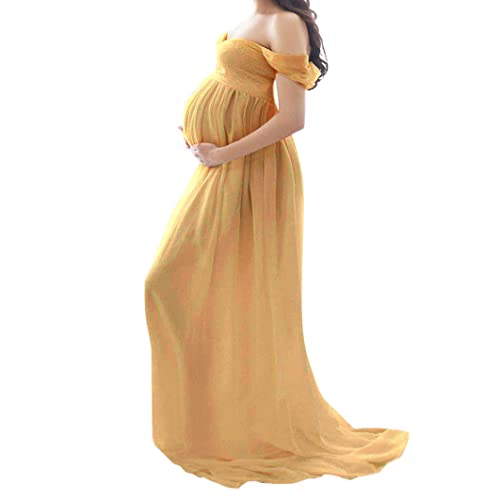 Pesoncarl Vestido de Maternidad Lady Chiffon Off Shoulto Fotografía Maxi Merenjes Embarazos Vestidos Trailing Amarillo M, Vestidos de Maternidad de invitado de Boda