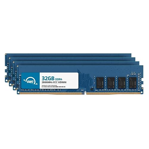 Image of OWC 128GB (4x32GB) DDR4 2666MHz PC4-21300 CL19 2RX8 ECC Unbuffered UDIMM 1.2V 288-pin Workstation Server Memory RAM | PC4-21300, ECC Unbuffered, 2Rx8, 1.2V, CL19, Compatible with Select Workstations, Servers, and NAS Systems