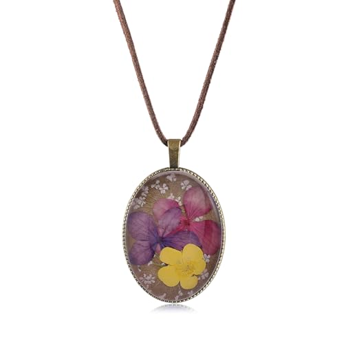 Aliravine Vintage Real Flower Necklace for Women, Handmade Resin Pendant,