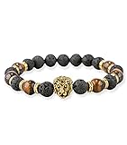 Gold coloured lion head with small Gold coloured spacers surrounded by the 8mm black lava beads and Tigers eye beads makes this piece of fashion jewellery stand out. Lava Stone Diffuser Bracelet: Can be used as an essential oil diffuser, dripping a l...