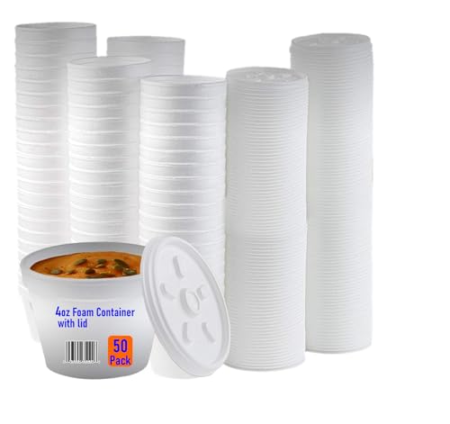 Mr Miracle Foam Bowl with Lid for Hot and Cold Foods 4 Ounce Disposable Soup Container with Vented Lid Great for Ice Cream Yogurt Soup Takeout [50 pack]