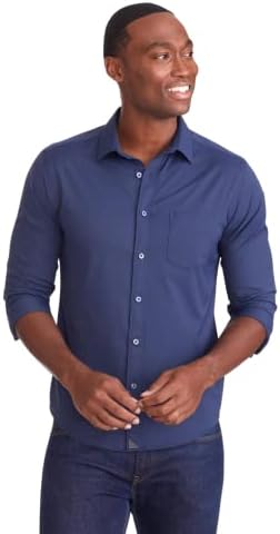 UNTUCKit Gironde - Untucked Shirt for Men, Long Sleeve, Wrinkle-Free, Navy, Large, Regular Fit