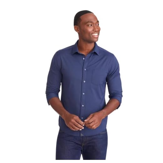 UNTUCKit Gironde - Untucked Shirt for Men, Long Sleeve, Wrinkle-Free, Navy, Large, Regular Fit