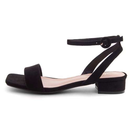 Image of Shoe Land Low Heels for Women 1 Inch Chunky Block Heeled Sandals Square Open Toe Strappy Ankle Strap Dressy Sandals for Wedding Prom Party Office