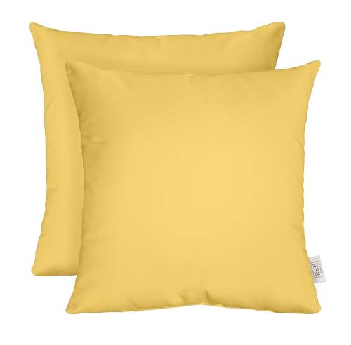 RSH DECOR: Sunbrella Square Throw Pillows Set of 2 | 17" x 17" | Water and Fade-Resistant Performance Fabric | Outdoor Pillow Covers with Down-Alternative Inserts | Canvas Buttercup Yellow