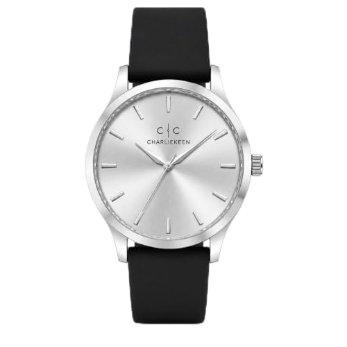 Image of CHARLIEKEEN Analog Watch with Silver Dial and Silicone Strap | Minimalist Dial, Gift Box Included, Index Hour Markers, Analogue Display, Unisex Design