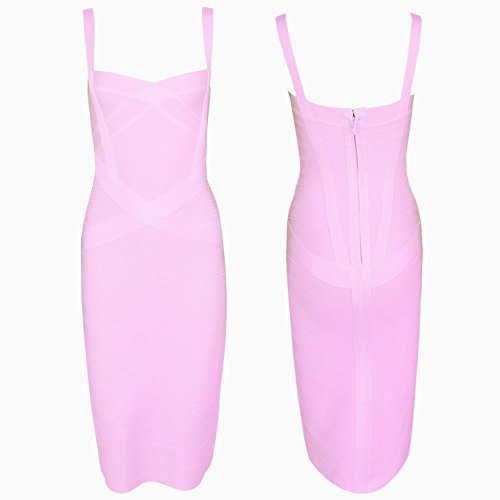Image of Midi-Calf Solid Color Spaghetti Strap Rayon Bandage Dress