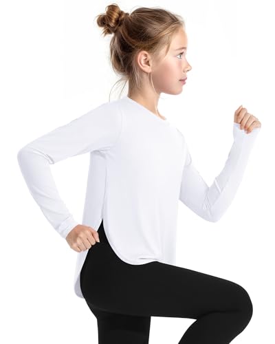 JOCMIC Girls Long Sleeve Shirts, Quick Dry Kids Athletic Tops, UPF 50+ Sun Shirt for Hiking Yoga Tennis3