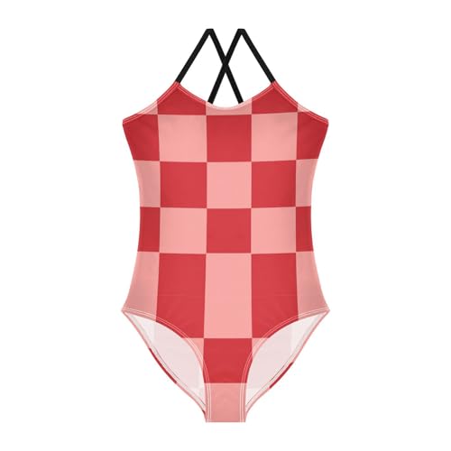 Image of Black and White Chess Girls One Piece Swimsuits Board Marble Tile Sport Halter Swimwear Beach Bathing Suit 3T