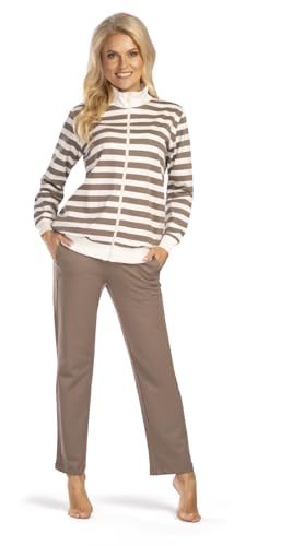 Consult-Tex Damen Pyjama Freizeitanzug Hausanzug Homewear Suit Jogginganzug Pyjama Baumwolle Reißverschluß DW770. 32-34