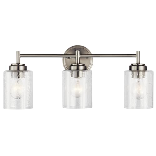 Image of Kichler Winslow 21.5 inch Vanity Light in Brushed Nickel, 3-Light Transitional Bathroom Light with Clear Seeded Glass. (21.5 inch W x 9.25 inch H), 45886NI