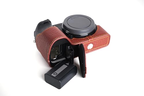 Handmade Genuine Real Leather Half Camera Case Bag Cover for Sony A6500 Brown Bottom Opening Version -  PT, 02-801B