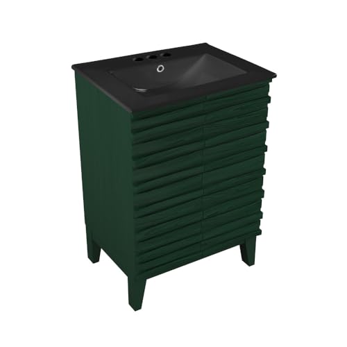 Image of Swiss Madison Cascade 24 inch Freestanding Bathroom Vanity in Green Oak with Black 3-Hole Centerset Sink Top