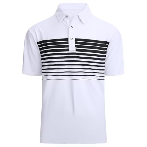 Alex Vando Mens Striped Golf Shirt Moisture Wicking Quick-Dry Sports Polo Shirts,White,M Cover